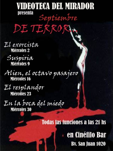 La programación de septiembre de Videoteca del Mirador en Cinéfilo Bar "se viste" de terror.